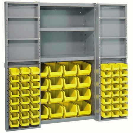 GLOBAL INDUSTRIAL Bin Cabinet with 64 Yellow Bins, 38x24x72 662150YL